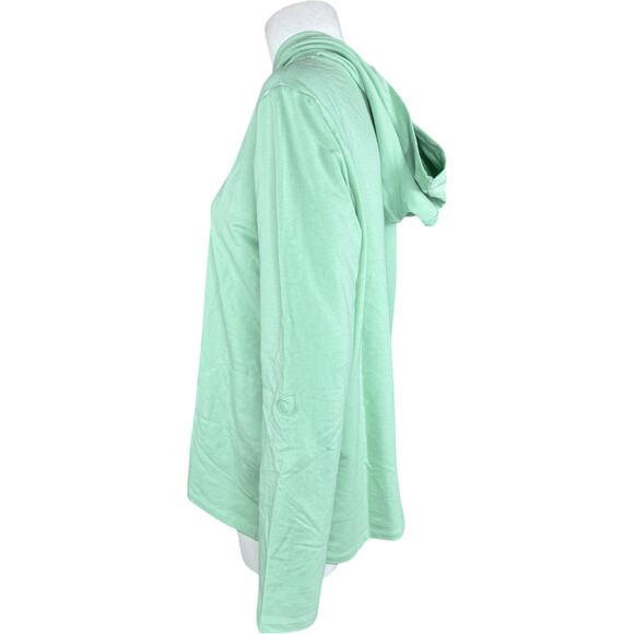 Denim & Co. Beach French Terry Roll Tab Sleeve Hooded Jacket Fresh Sage Small - Picture 10 of 14